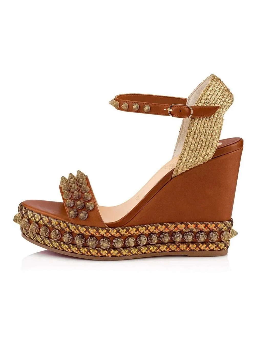 Christian Louboutin Cordorella 110 Brown Gold Studs Platform Wedge Sandal Heel - Picture 3 of 6